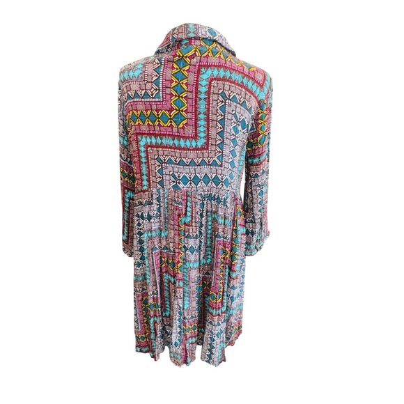 Boho Uncle Frank Anthropologie Multicolor Aztec Shirt Dress Coastal Cowgirl M - Picture 4 of 10